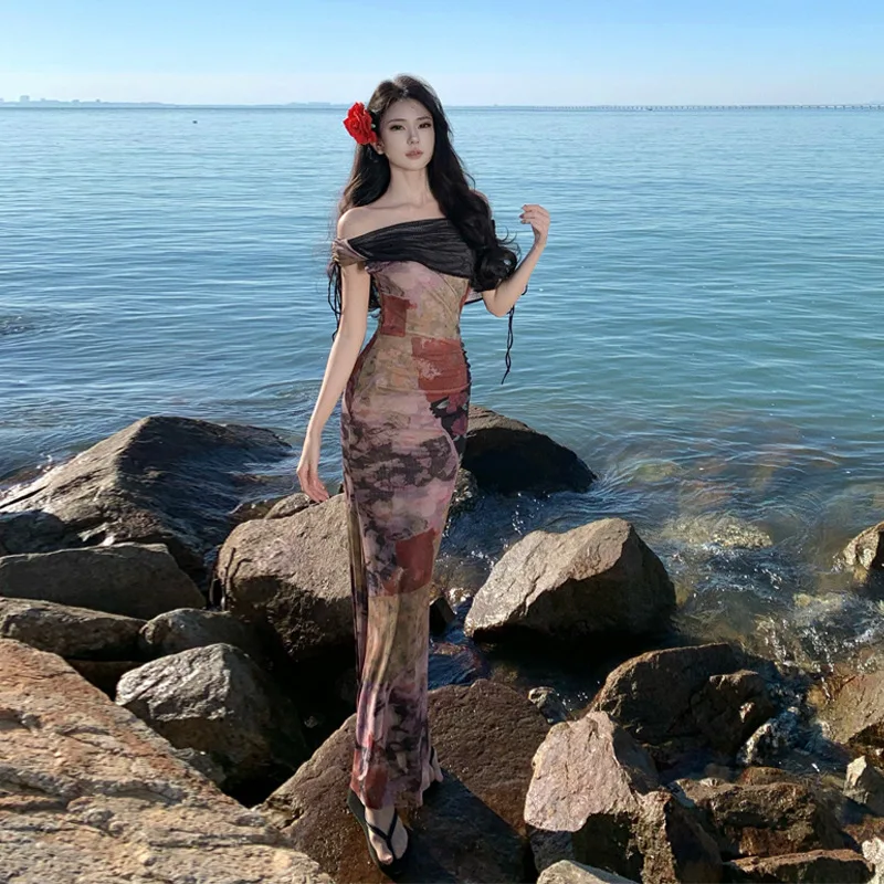 French Off-Shoulder Swing Collar Printed Mesh Dress For Women Summer Cheongsam Sexy Slim Fit Mermaid Bodycon Long Dress
French Off-Shoulder Swing Collar Printed Mesh Dress For Women Summer Cheongsam Sexy Slim Fit Mermaid Bodycon Long Dress