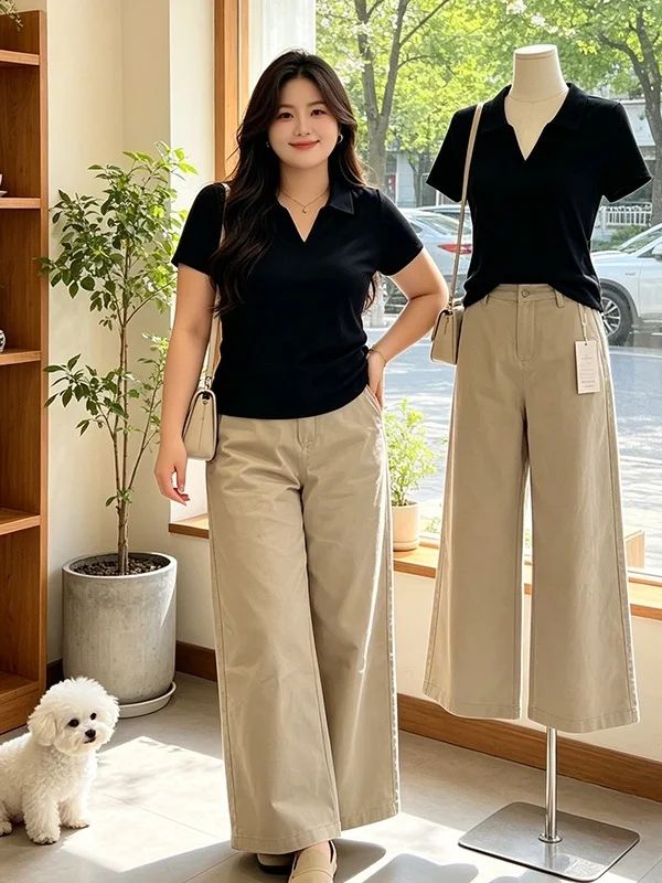 plus Size Black Elegant Collar Short Sleeve Top High Waist Wide Leg Pants Set Women Summer New Style Super Slimming Two ...
plus Size Black Elegant Collar Short Sleeve Top High Waist Wide Leg Pants Set Women Summer New Style Super Slimming Two ...