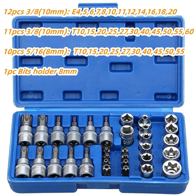 34Pcs Torx Star Socket & Bit Set, Chrome Vanadium Steel E-Security Bits Handheld Tool Kit for Car Repair and Maintenance
34Pcs Torx Star Socket & Bit Set, Chrome Vanadium Steel E-Security Bits Handheld Tool Kit for Car Repair and Maintenance