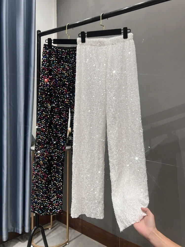 2024, весенний уличный стиль, новые замшевые прямые брюки с высокой талией и блестками, узкие брюки, женские сверкающие широкие брюки
2024, весенний уличный стиль, новые замшевые прямые брюки с высокой талией и блестками, узкие брюки, женские сверкающие широкие брюки