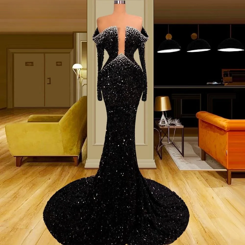 Black Prom Dresses Mermaid Long Sleeves Sequins Beaded Prom Gown Saudi Arabia Dubai Black Girls Evening Dresses Robe De Soiree
Black Prom Dresses Mermaid Long Sleeves Sequins Beaded Prom Gown Saudi Arabia Dubai Black Girls Evening Dresses Robe De Soiree