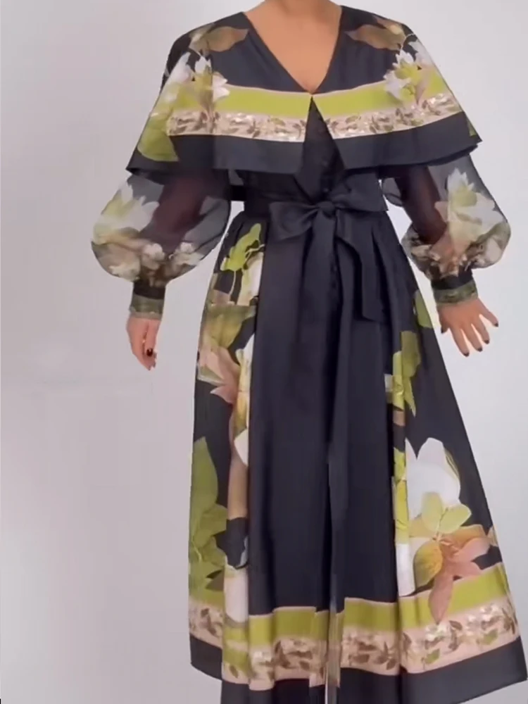 Ретро 2021, женское осеннее новое платье с v-образным вырезом и фонариком, свободное платье с принтом и длинными рукавами, с завязкой на талии и большой пышной платье
Ретро 2021, женское осеннее новое платье с v-образным вырезом и фонариком, свободное платье с принтом и длинными рукавами, с завязкой на талии и большой пышной платье