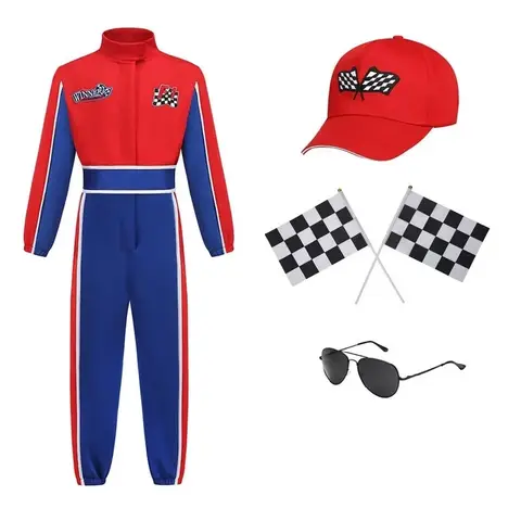 Kinderen Halloween Carrière Cosplay Outfits Klassiek racepak Autocoureur Racerkostuums voor feestjurk Jongens Meisjes Racer Jumpsuit