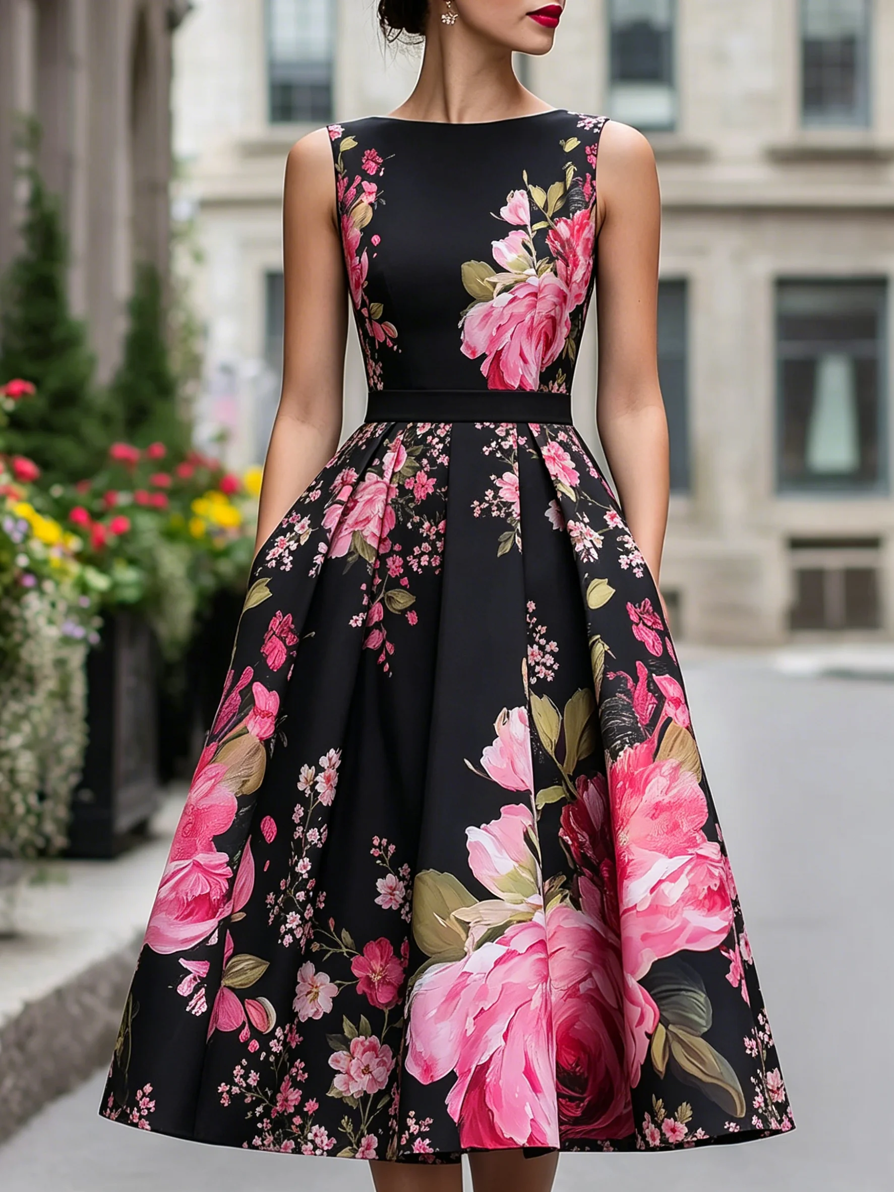Women's Summer Floral Print Midi Dress Versatile Sleeveless A-Line Pleated Fashion Elegant Casual Swing Dress for Daily Clothing
Women's Summer Floral Print Midi Dress Versatile Sleeveless A-Line Pleated Fashion Elegant Casual Swing Dress for Daily Clothing