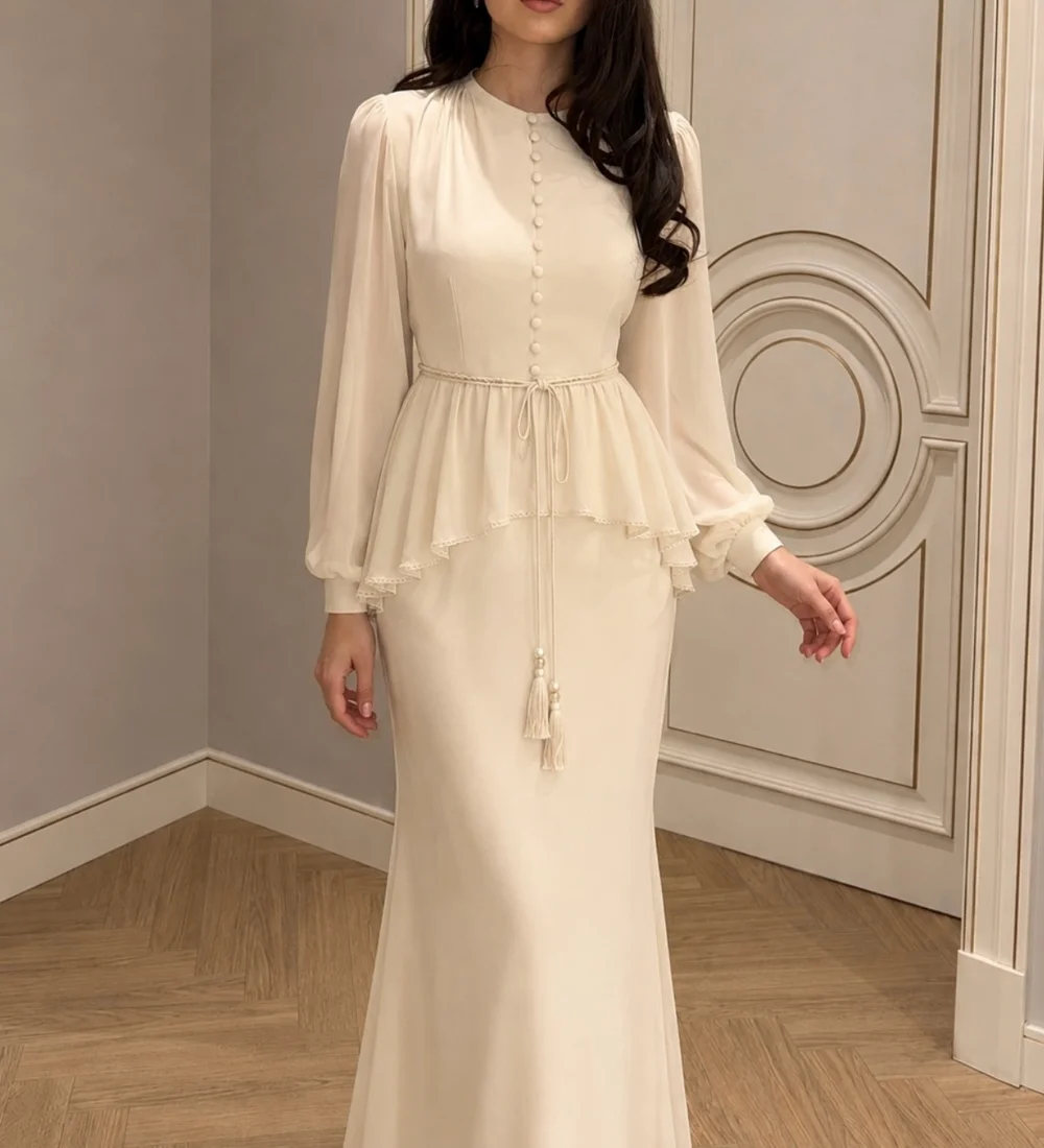 Customized Beige Elegant Casual Chiffon Sash Tassel Pearl Mermaid Scoop Neck Floor-Length Evening Dresses For Birthday Party
Customized Beige Elegant Casual Chiffon Sash Tassel Pearl Mermaid Scoop Neck Floor-Length Evening Dresses For Birthday Party