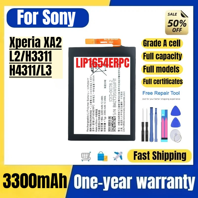 LIP1654ERPC for Sony Xperia XA2/L2/H3311/H4311/L3 Mobile Phone Battery High Quality Replacement Bateria Grade A Cell with Tools
LIP1654ERPC for Sony Xperia XA2/L2/H3311/H4311/L3 Mobile Phone Battery High Quality Replacement Bateria Grade A Cell with Tools