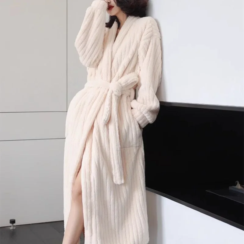 Winter Women Sleepwear Nightdress Belt Robe Warm Fleece Pajama V-neck Solid Sleeping Homewear
Winter Women Sleepwear Nightdress Belt Robe Warm Fleece Pajama V-neck Solid Sleeping Homewear