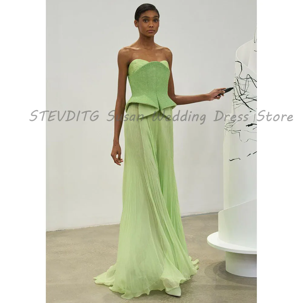 Green Strapless Evening Dresses Women Sleeveless High Quality Prom Party High Quality Sweep Train Floor Length Pleat Female Gown
Green Strapless Evening Dresses Women Sleeveless High Quality Prom Party High Quality Sweep Train Floor Length Pleat Female Gown