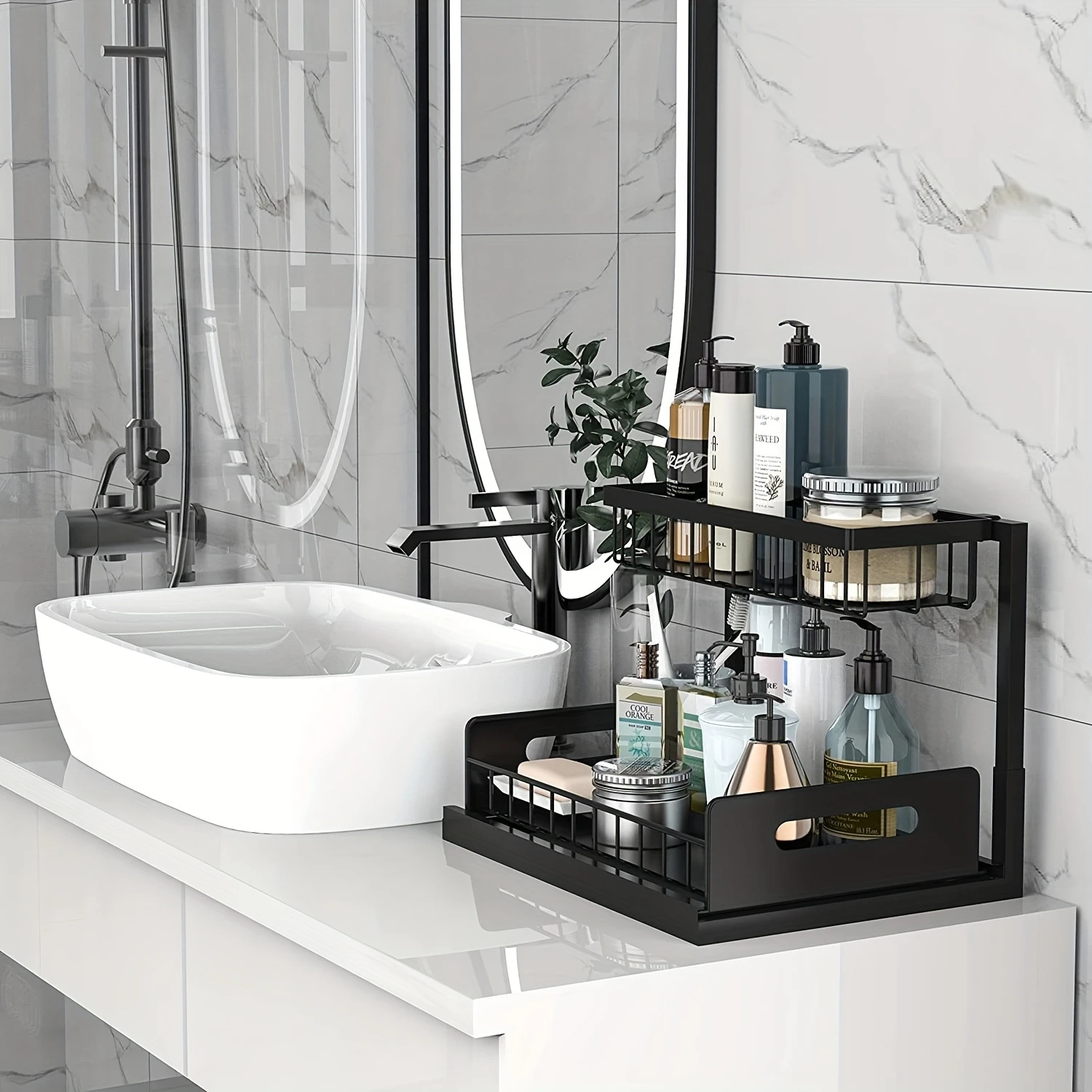 1pc Pull-Out Organizer, Countertop 2 Tiers Under Sink Organizer, Large Capacity Black Iron Holder, For Food, Seasoning Jar, An
1pc Pull-Out Organizer, Countertop 2 Tiers Under Sink Organizer, Large Capacity Black Iron Holder, For Food, Seasoning Jar, An