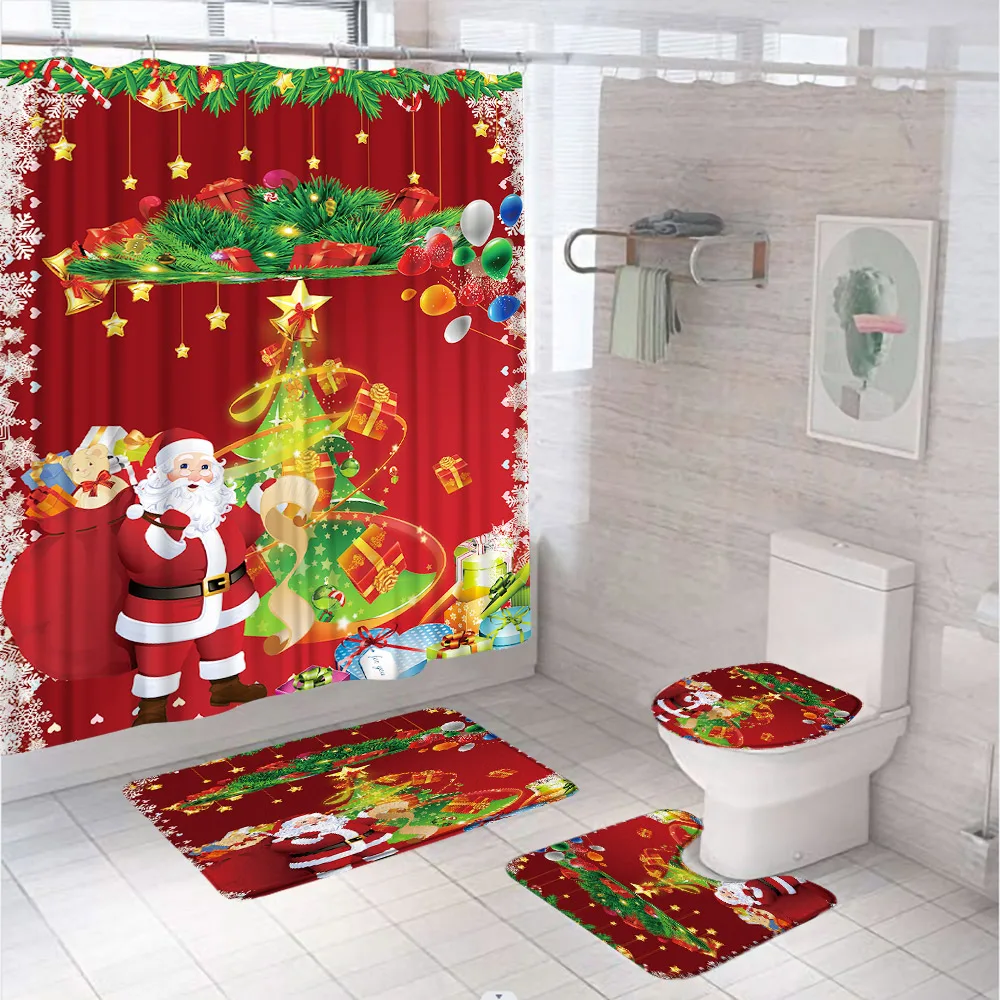 Christmas Shower Curtains Set Non-Slip Rug Toilet Lid Cover Bath Mat Santa Claus Xmas Tree Snowflake Gift Bathroom Decor Screen
Christmas Shower Curtains Set Non-Slip Rug Toilet Lid Cover Bath Mat Santa Claus Xmas Tree Snowflake Gift Bathroom Decor Screen