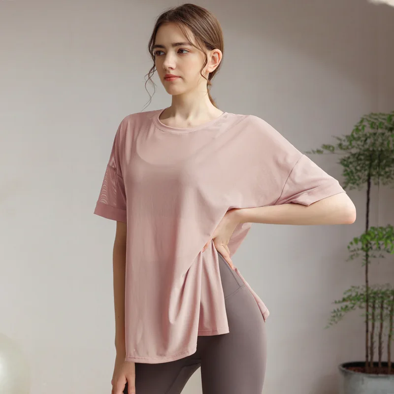 Women's Yoga Clothes Round Neck Short Sleeve Loose T-shirt Mesh Breathable Solid Color Split Comfort Spors Fitness Summer 2024
Women's Yoga Clothes Round Neck Short Sleeve Loose T-shirt Mesh Breathable Solid Color Split Comfort Spors Fitness Summer 2024