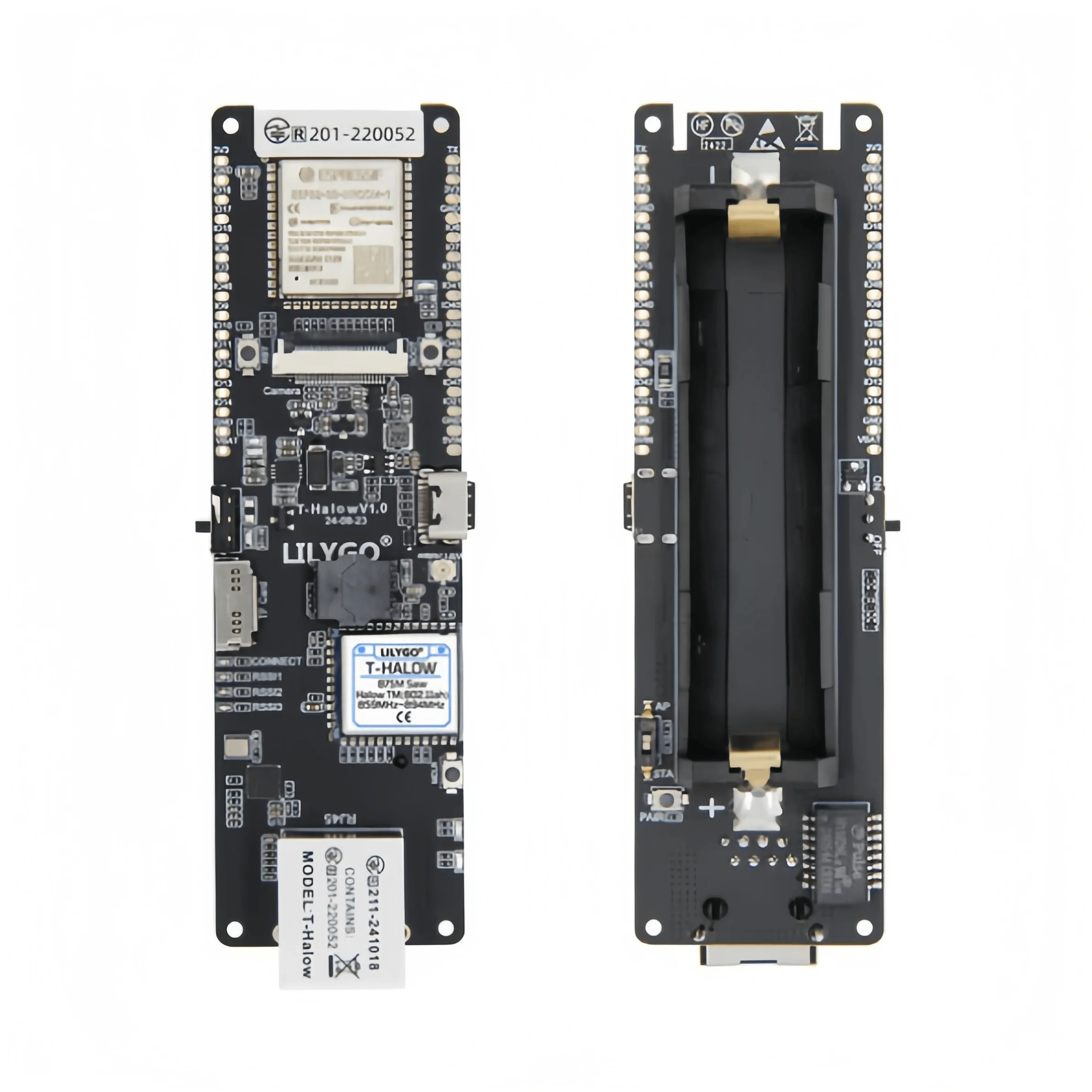 ЛИЛИГО ® T-Halow ESP32-S3 с портом RJ45 и интерфейсом для камеры, с держателем для аккумулятора 18650
ЛИЛИГО ® T-Halow ESP32-S3 с портом RJ45 и интерфейсом для камеры, с держателем для аккумулятора 18650