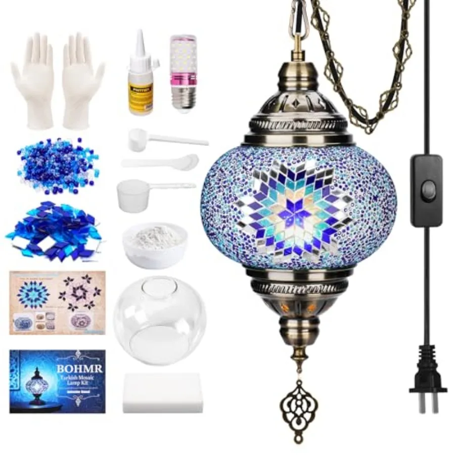 DIY Turkish Mosaic Lamp Kit 7.2"D Plug-in Stained Glass Pendant Hanging Lamp Making Kit with 15Feet Cord-No Skills Needed Mosai
DIY Turkish Mosaic Lamp Kit 7.2"D Plug-in Stained Glass Pendant Hanging Lamp Making Kit with 15Feet Cord-No Skills Needed Mosai