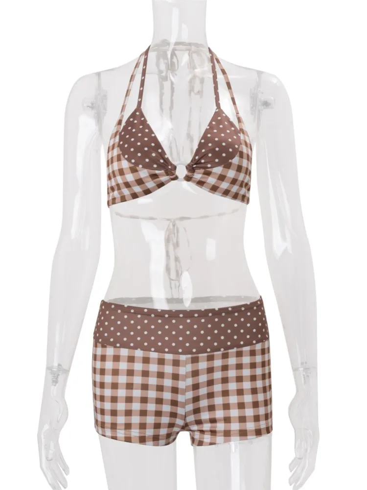 Sexy Woman 2 Piece Set Outfit Contrast Short Pants Neck Halter Backless Temperament Simple Style Two Piece Outfits Leace-up Slim
Sexy Woman 2 Piece Set Outfit Contrast Short Pants Neck Halter Backless Temperament Simple Style Two Piece Outfits Leace-up Slim