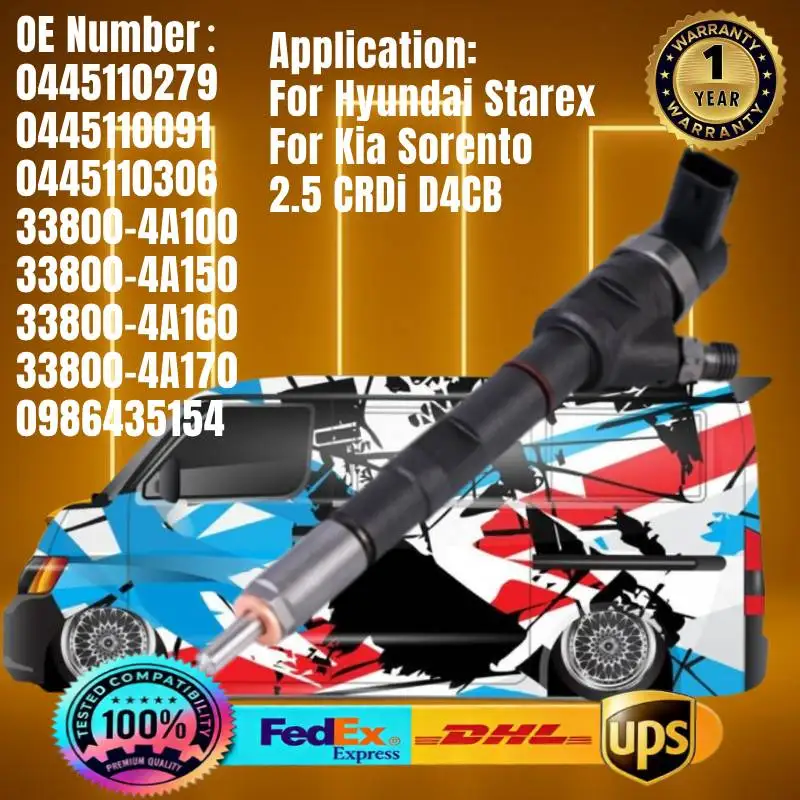 0445110279 0445110091 0445110306 33800-4A100 33800-4A150 33800-4A160 Fuel Injector for Hyundai Starex Kia Sorento 2.5 CRDi D4CB
0445110279 0445110091 0445110306 33800-4A100 33800-4A150 33800-4A160 Fuel Injector for Hyundai Starex Kia Sorento 2.5 CRDi D4CB