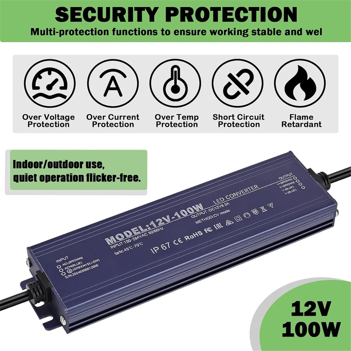 ABWG-12V светодиодный драйвер IP67 водонепроницаемый 12 В 100 Вт трансформатор питания 100-264 В переменного тока до 12 В постоянного тока выход низкого напряжения, для
ABWG-12V светодиодный драйвер IP67 водонепроницаемый 12 В 100 Вт трансформатор питания 100-264 В переменного тока до 12 В постоянного тока выход низкого напряжения, для