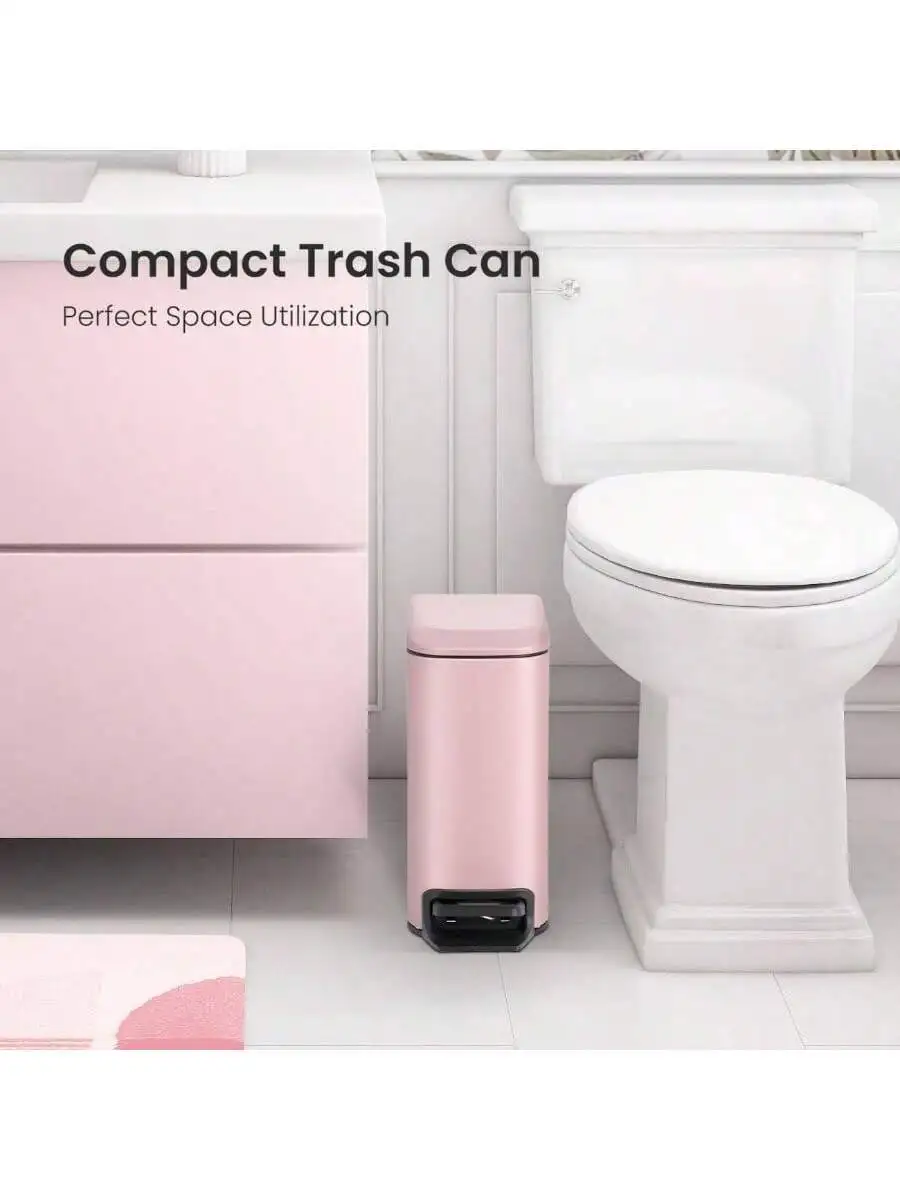 Compact Stainless Steel Trash Can With Lid Soft Close Step Pedal 6L Pink
Compact Stainless Steel Trash Can With Lid Soft Close Step Pedal 6L Pink