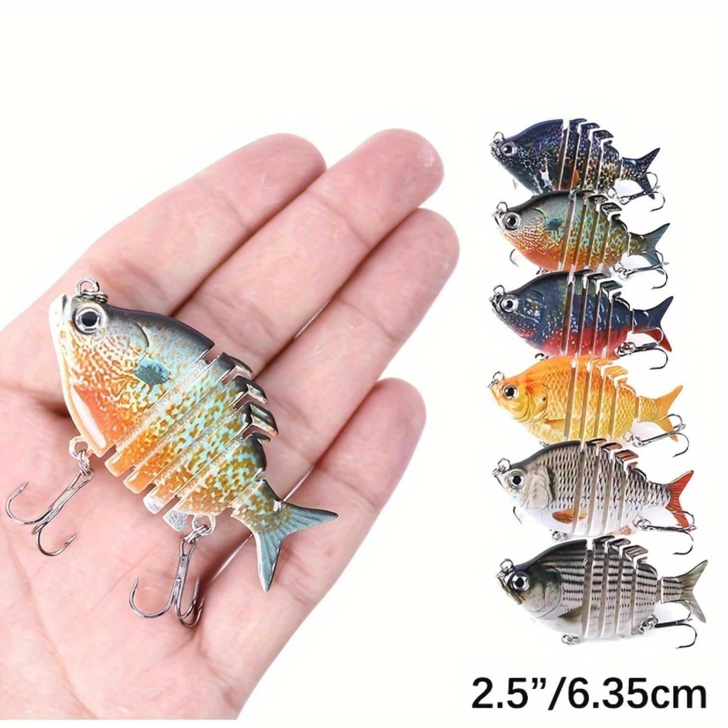 6pcs mini 2.5"/6.35cm 9.3g Lifelike Tilapia Swimbait Fishing Lures Hard Bait Lure With Treble Hook Multi Jointed Lures For Bass
6pcs mini 2.5"/6.35cm 9.3g Lifelike Tilapia Swimbait Fishing Lures Hard Bait Lure With Treble Hook Multi Jointed Lures For Bass