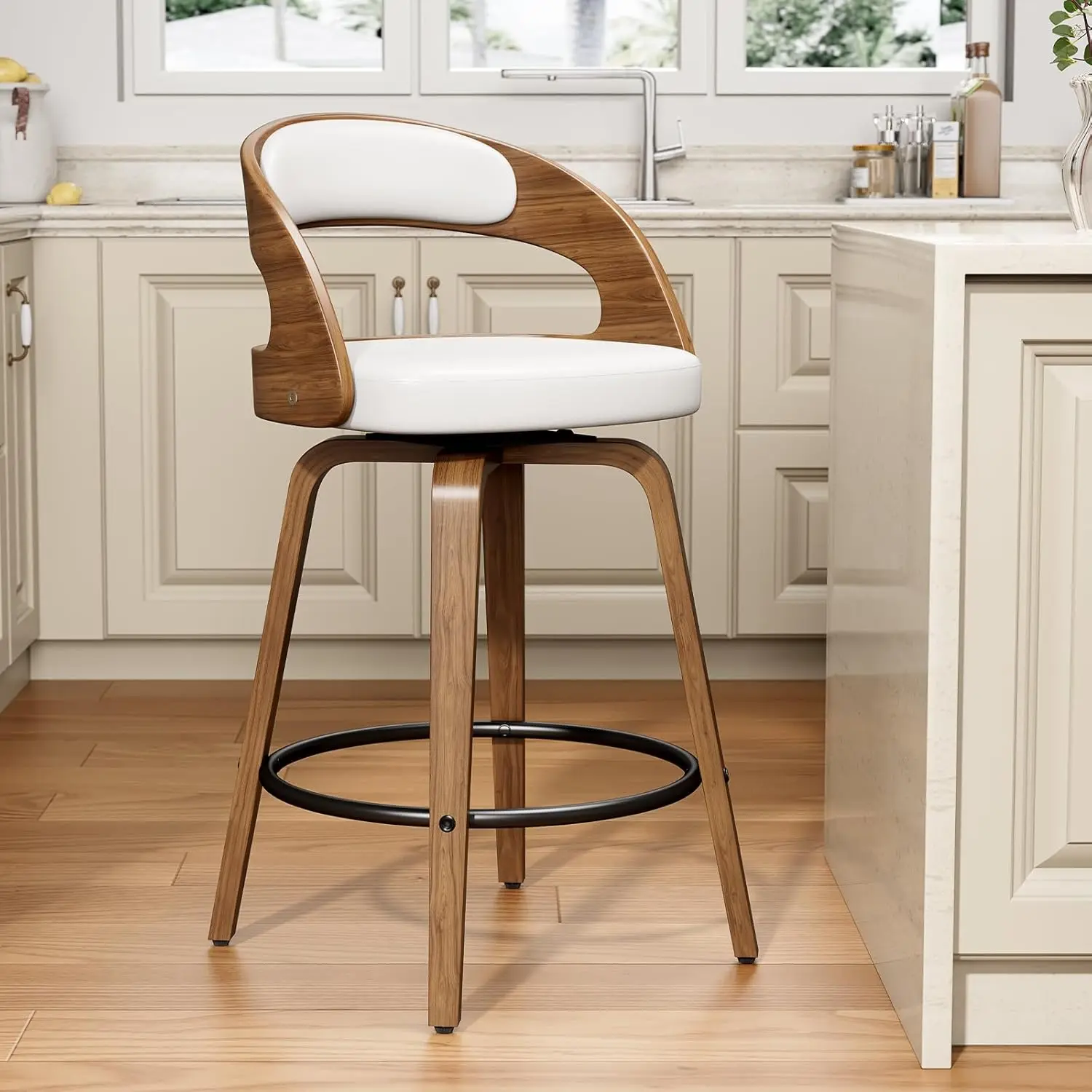 Swivel Bar Stools Set of 1, 26" Counter Height Bentwood Barstool, Mid-Century Modern PU Leather Upholstered Bar, Customized
Swivel Bar Stools Set of 1, 26" Counter Height Bentwood Barstool, Mid-Century Modern PU Leather Upholstered Bar, Customized
