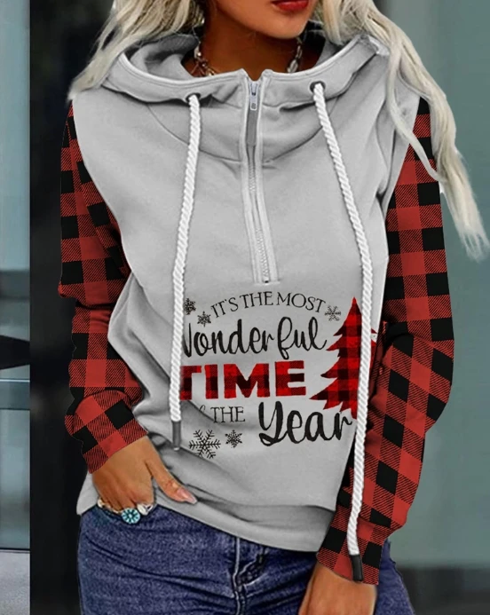 Women Sweatshirts Autumn Fashion Christmas Printed Plaid Patchwork Zipper Design Casual Long Sleeved Daily Pullover Hoodie
Women Sweatshirts Autumn Fashion Christmas Printed Plaid Patchwork Zipper Design Casual Long Sleeved Daily Pullover Hoodie