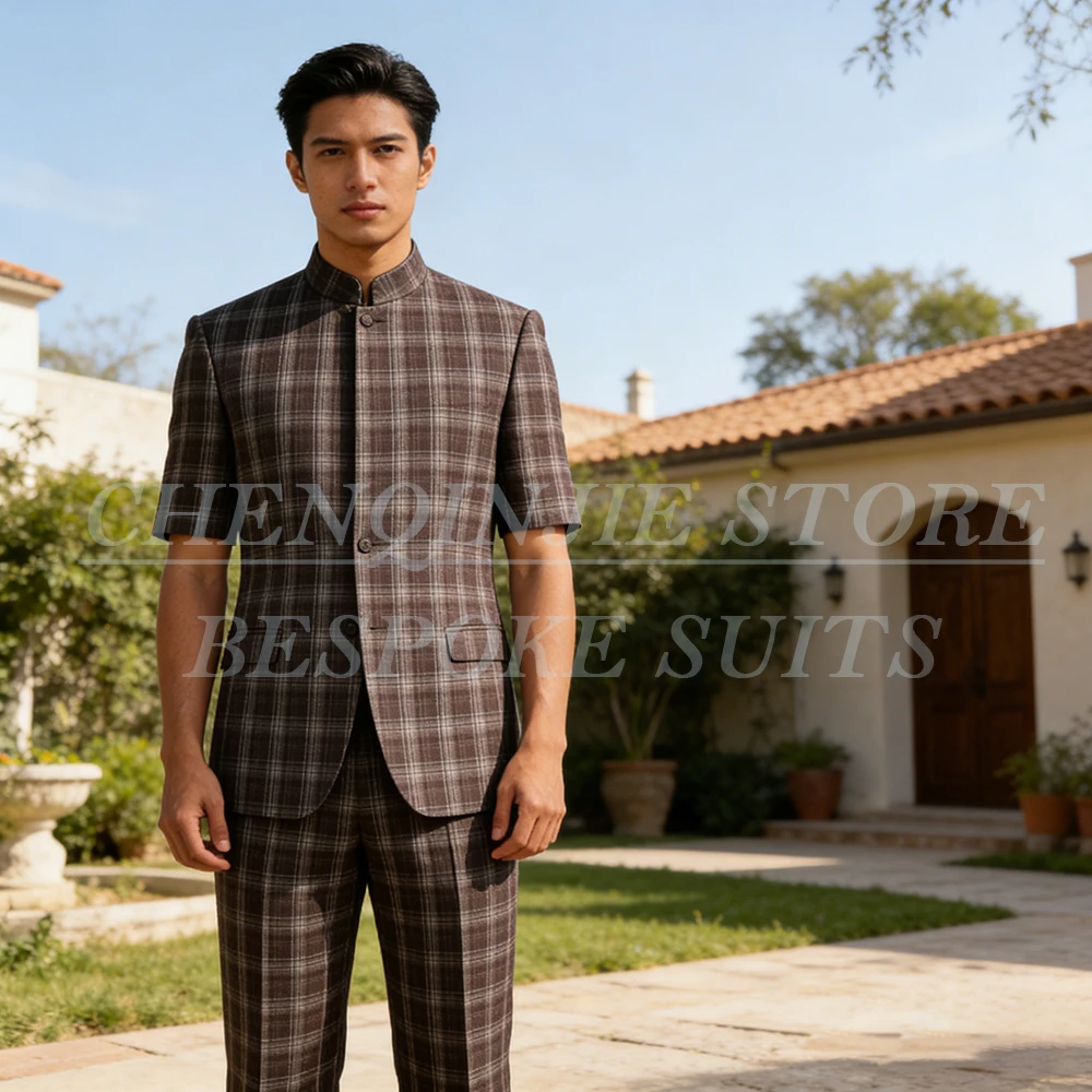 Tailor-Made Men's Suits Formal Plaid Short Sleeve Stand Lapel Blazer Luxury Short Sleeve Regular Length 2 Piece Jacket Pants Set
Tailor-Made Men's Suits Formal Plaid Short Sleeve Stand Lapel Blazer Luxury Short Sleeve Regular Length 2 Piece Jacket Pants Set