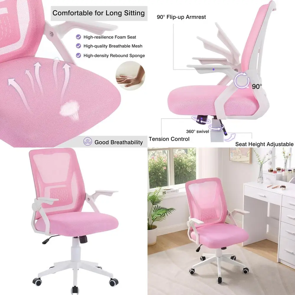 Pink Ergonomic Swivel Office Chair with Adjustable Arms and Mesh Lumbar Support for Computer Work
Pink Ergonomic Swivel Office Chair with Adjustable Arms and Mesh Lumbar Support for Computer Work