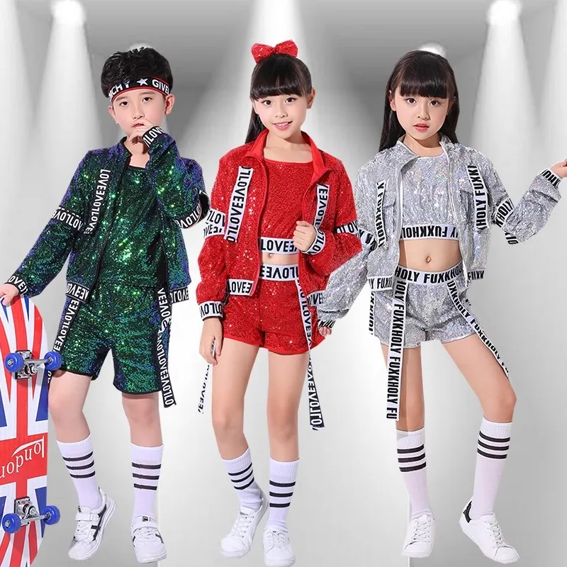 Children Jazz Dance Costumes Sequins Top Short Coat 3pcs Girls Boys Street Dance Show Clothes Kids Hip Hop Stage Dancing Suits
Children Jazz Dance Costumes Sequins Top Short Coat 3pcs Girls Boys Street Dance Show Clothes Kids Hip Hop Stage Dancing Suits