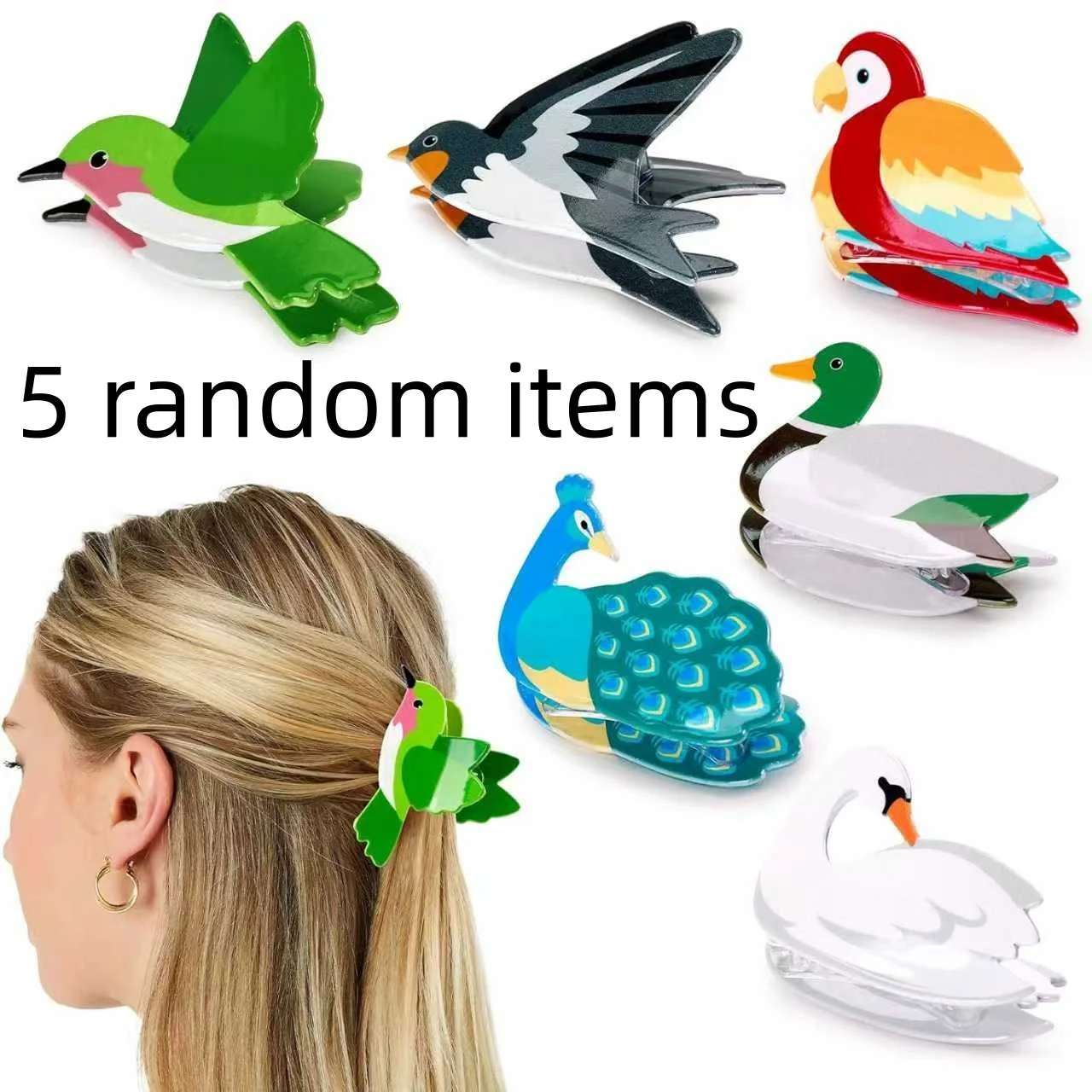 5 random Adorable Bird & Shark Acetate Hair Clip Fashionable Animal Themed Versatile Hair Accessory Fresh Stylish Headwear
5 random Adorable Bird & Shark Acetate Hair Clip Fashionable Animal Themed Versatile Hair Accessory Fresh Stylish Headwear