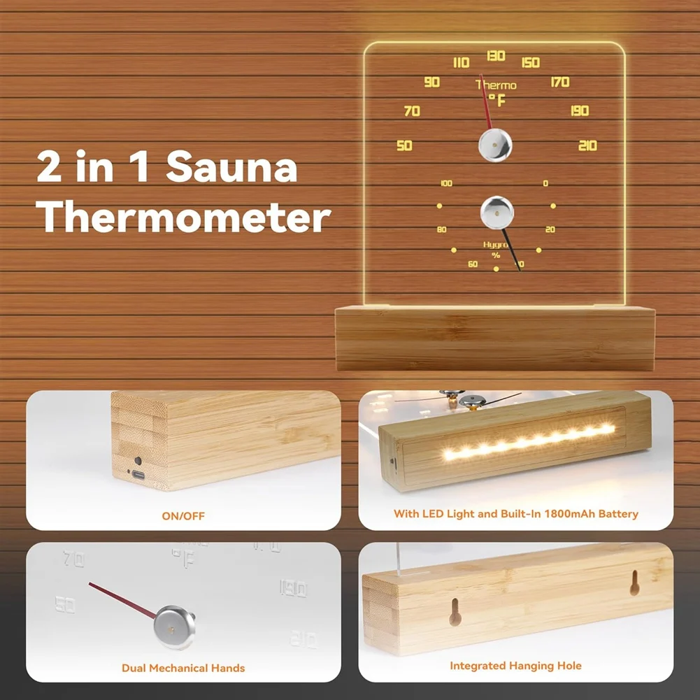 QA06R Sauna Thermometer 2 in 1 Fahrenheit Thermometer Hygrometer with LED Light Sauna Accessories for Sauna Room Hotel
QA06R Sauna Thermometer 2 in 1 Fahrenheit Thermometer Hygrometer with LED Light Sauna Accessories for Sauna Room Hotel