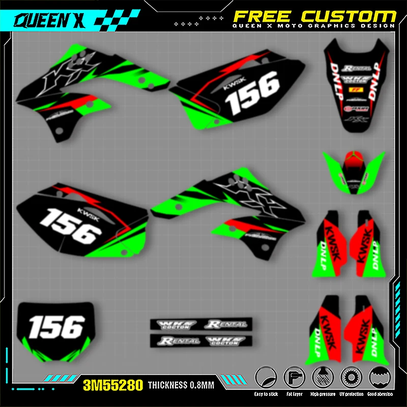 Queen X MOTOR Custom Team Мотоциклетные графические наклейки, комплект наклеек для KAWASAKI KXF450 KXF 450 2006-2008, номер имени, индивидуальный заказ 001
Queen X MOTOR Custom Team Мотоциклетные графические наклейки, комплект наклеек для KAWASAKI KXF450 KXF 450 2006-2008, номер имени, индивидуальный заказ 001