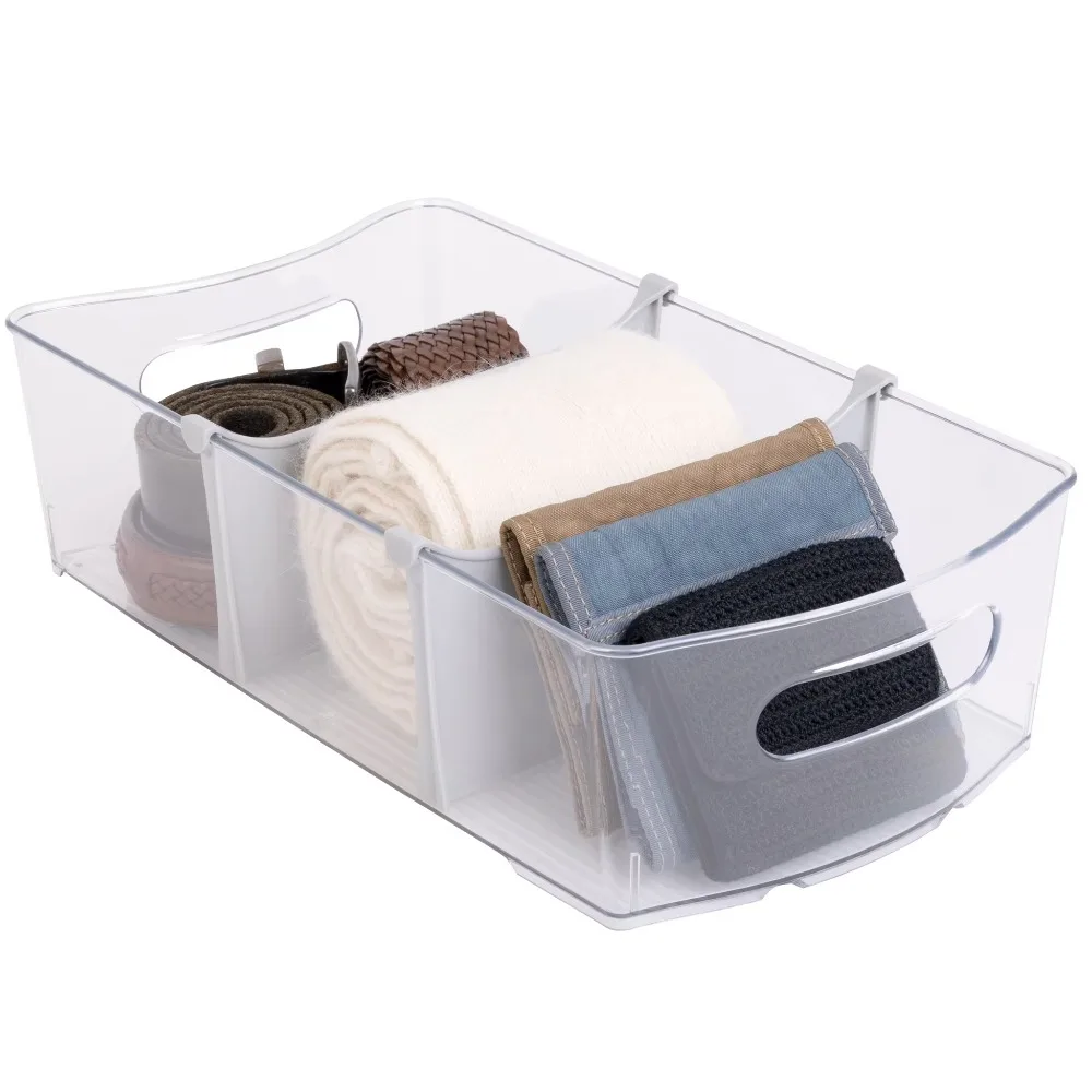 Clear Wide Closet Organizer Bin with Dividers for Laundry Storage and Home Organization
Clear Wide Closet Organizer Bin with Dividers for Laundry Storage and Home Organization