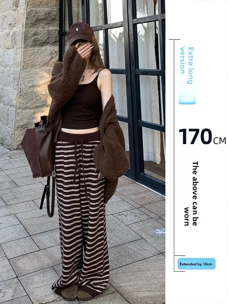 Утепленные вязаные брюки-палаццо в полоску для женщин, осенне-зимние, прямые, повседневные, длинные, с завязками, в корейском стиле
Утепленные вязаные брюки-палаццо в полоску для женщин, осенне-зимние, прямые, повседневные, длинные, с завязками, в корейском стиле