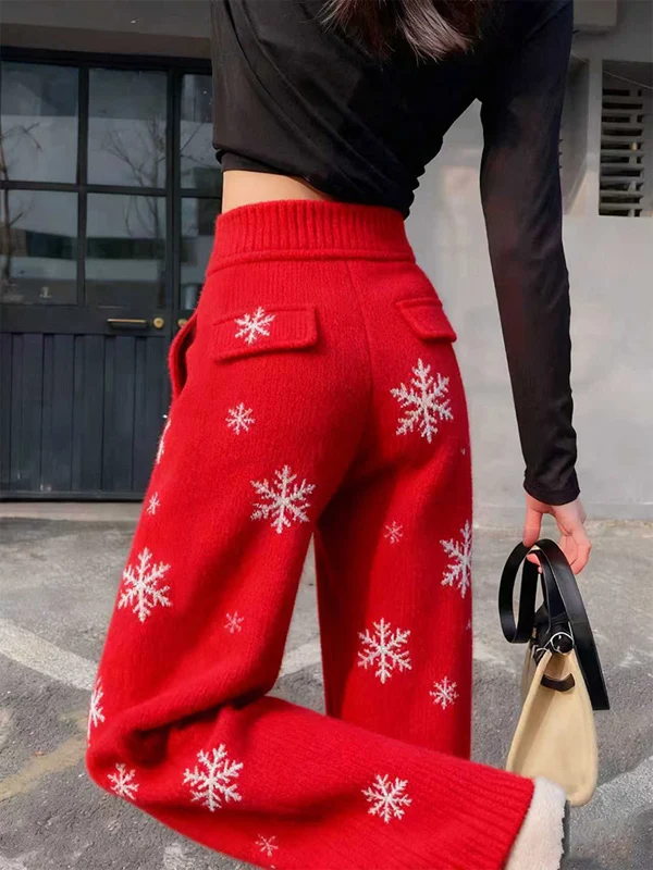 Winter 2026 New Red Snowflake Print Knitted Wide Leg Pants Women's Thi High Waist Lazy Drape Casual Long Trousers
Winter 2026 New Red Snowflake Print Knitted Wide Leg Pants Women's Thi High Waist Lazy Drape Casual Long Trousers