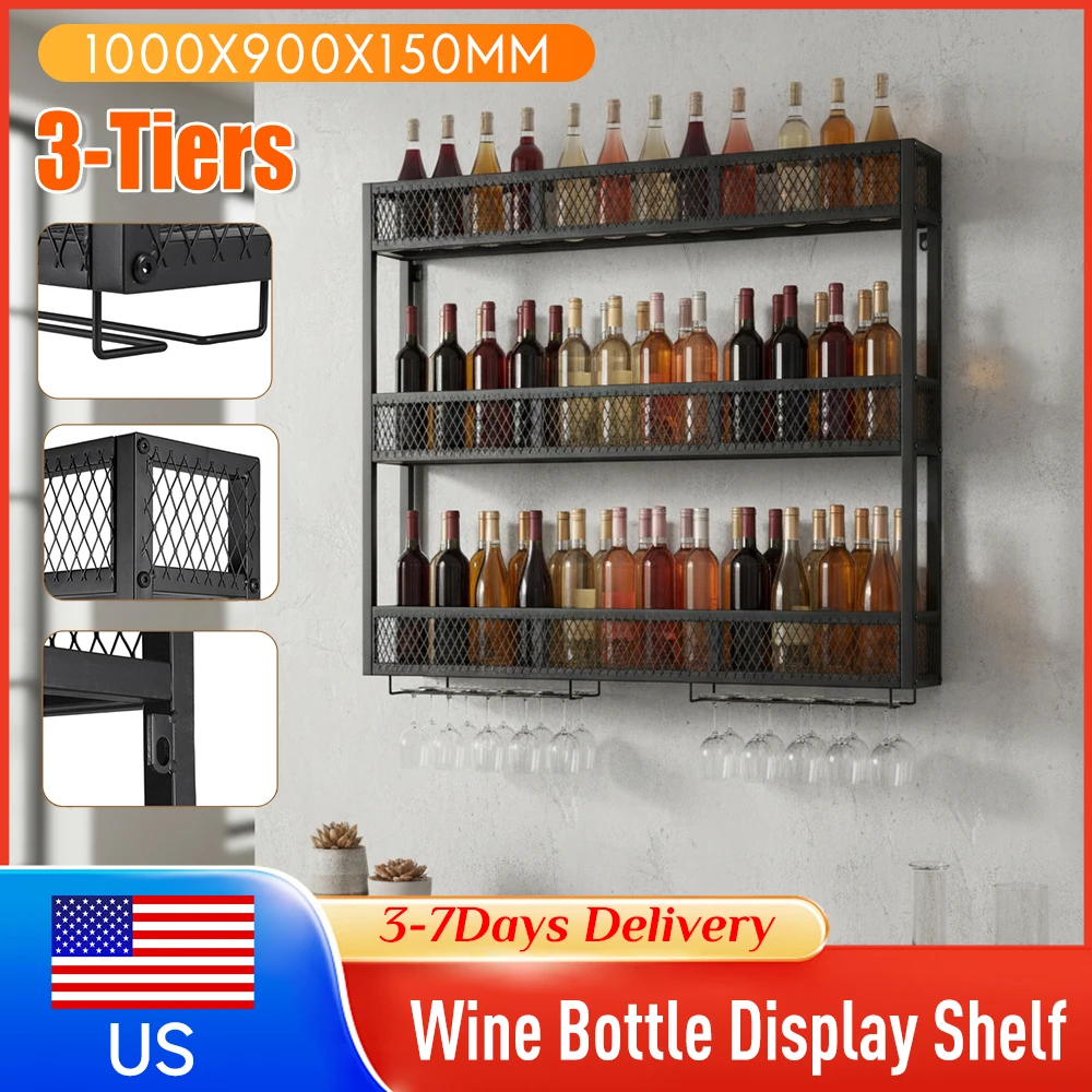 3-Tier Wall-Mounted Wine Racks 39in Large Capacity Liquor Bottle Storage Organizer with Glass Holder Heavy Duty for Home Bar New
3-Tier Wall-Mounted Wine Racks 39in Large Capacity Liquor Bottle Storage Organizer with Glass Holder Heavy Duty for Home Bar New