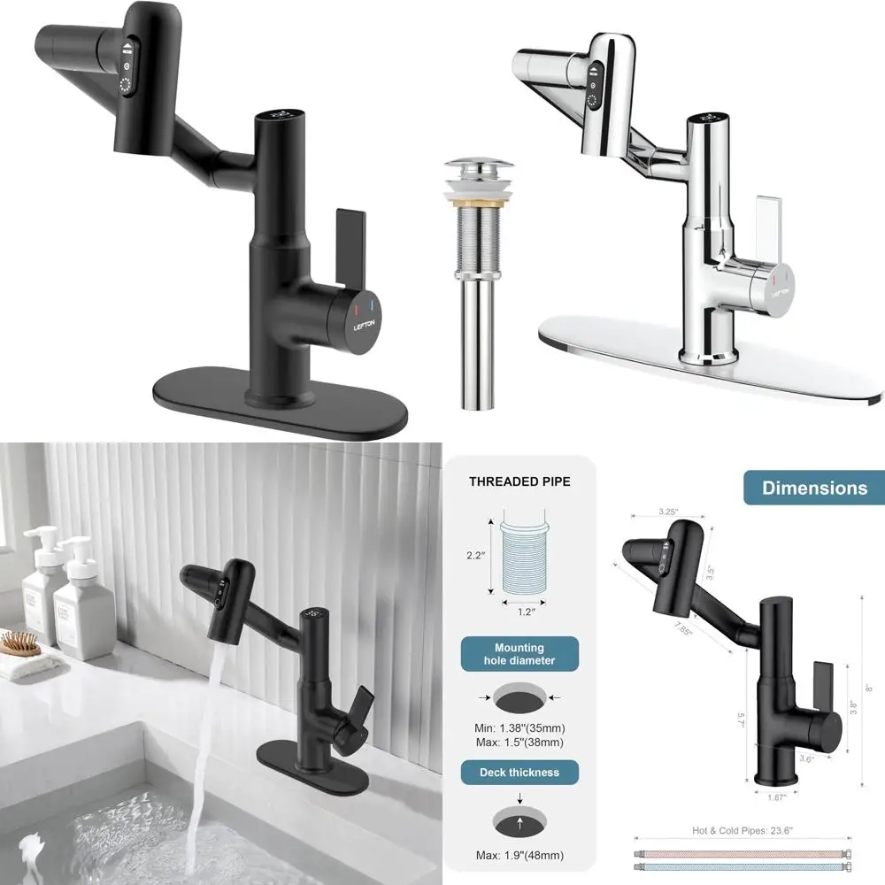 Matte Black Rotatable Bathroom Sink Faucet with 6 Cover Plate, Modern Design, Easy Installation for Upgraded Bathroom Look
Matte Black Rotatable Bathroom Sink Faucet with 6 Cover Plate, Modern Design, Easy Installation for Upgraded Bathroom Look