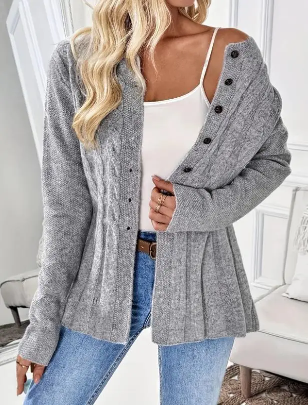 Women's Single Breasted Casual Long Sleeved Knitted Cardigan Autumn and Winter Round Neck Warm Jacket Sweater for Women
Women's Single Breasted Casual Long Sleeved Knitted Cardigan Autumn and Winter Round Neck Warm Jacket Sweater for Women
