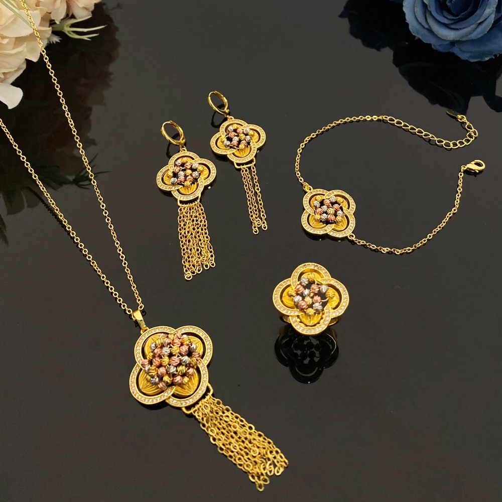 Flora Unique Design Zircon Out Copper Plated Jewelry Set - Necklace Earring Ring Gift for Women Valentine's Day Birthday Present
Flora Unique Design Zircon Out Copper Plated Jewelry Set - Necklace Earring Ring Gift for Women Valentine's Day Birthday Present