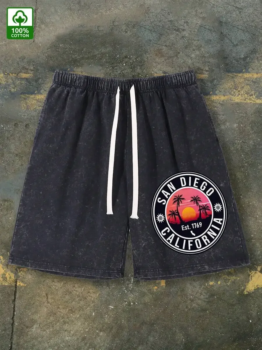 Mens Retro Washed Cotton Shorts With San Diego Print Loose Mid-Waist Drawstring Casual Summer Shorts
Mens Retro Washed Cotton Shorts With San Diego Print Loose Mid-Waist Drawstring Casual Summer Shorts
