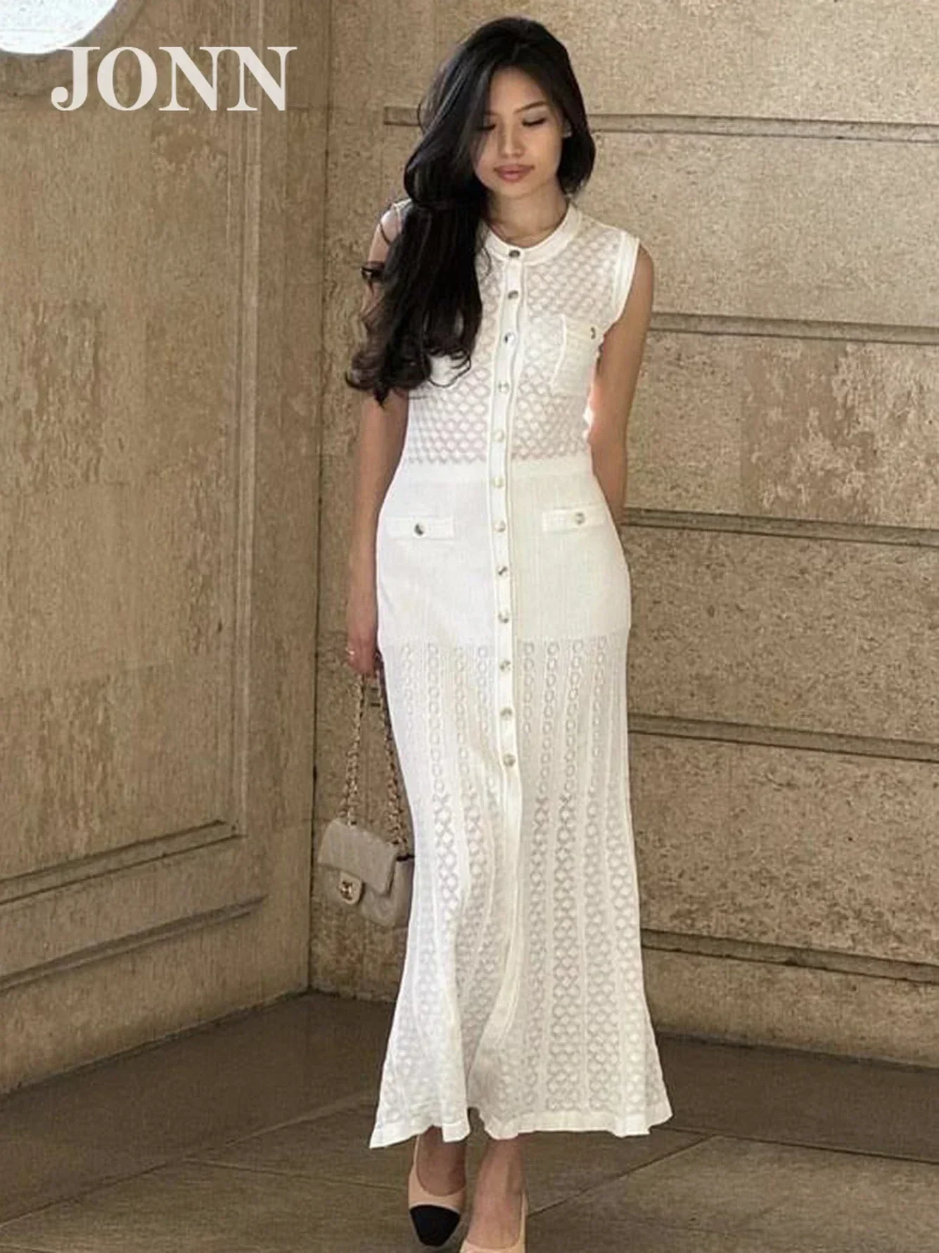 JONN High Quality 2024 Women's Sexy Sleeveless V Neck Single-Breasted Knitted Maxi Dress Elegant Evening Party
JONN High Quality 2024 Women's Sexy Sleeveless V Neck Single-Breasted Knitted Maxi Dress Elegant Evening Party