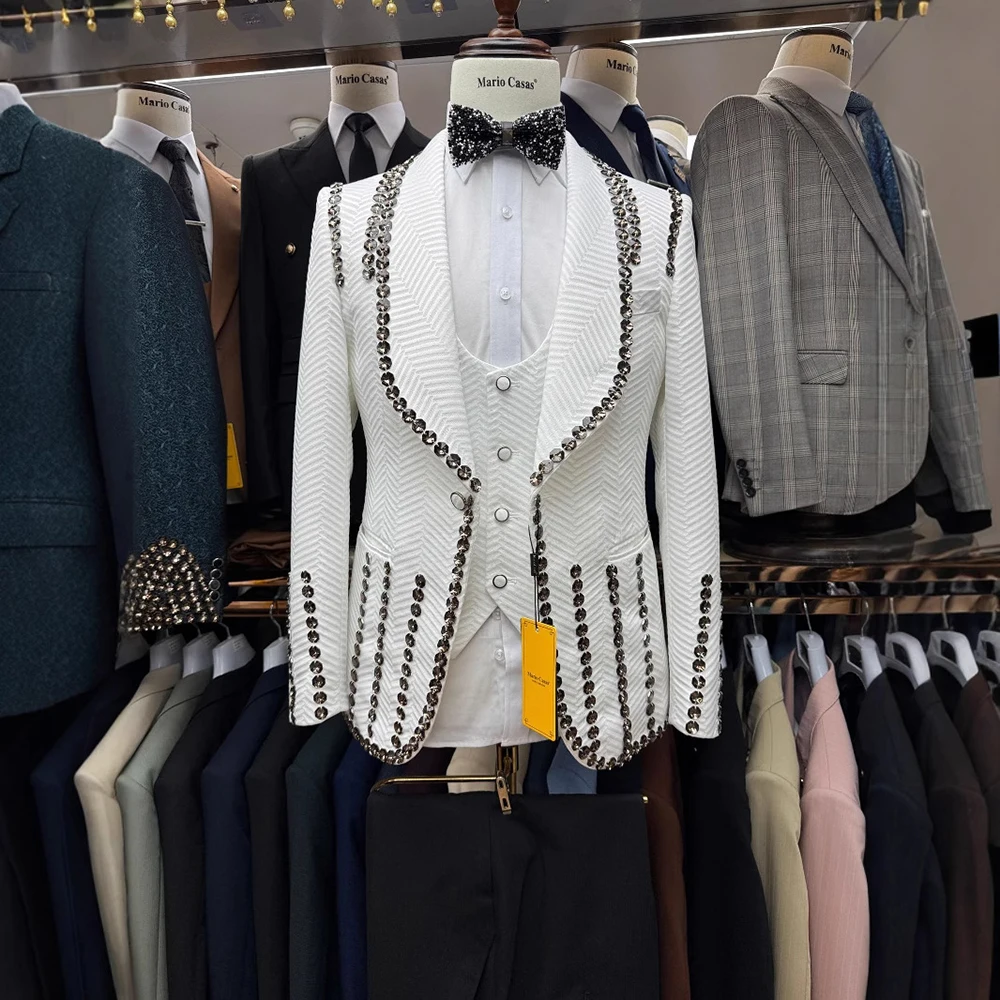 Luxury White Wedding Men's Suits 3 Piece Jacket Pants Vest High Quality Costume One-Button Shawl Lapel Slim Fit Male Clothing
Luxury White Wedding Men's Suits 3 Piece Jacket Pants Vest High Quality Costume One-Button Shawl Lapel Slim Fit Male Clothing