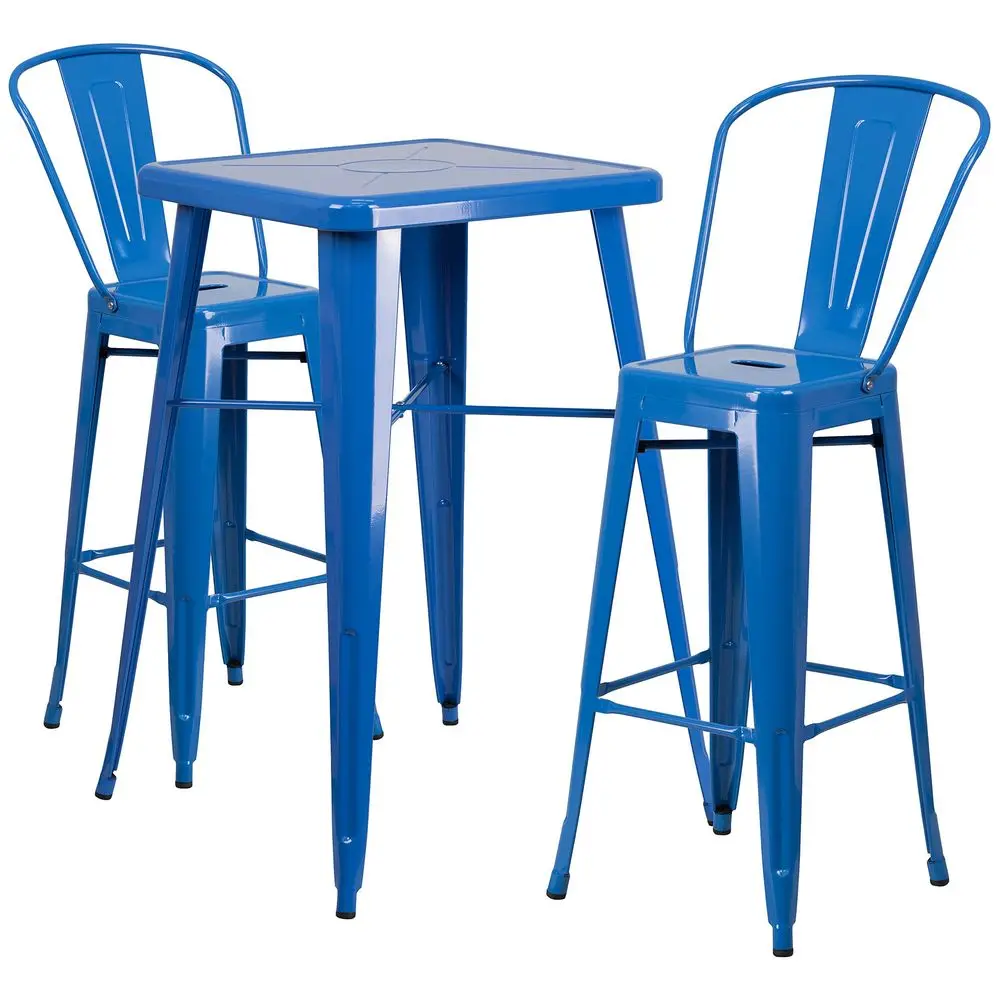 Commercial Grade 23.75 Square Blue Metal IndoorOutdoor Bar Table Set with 2 Stools with Backs
Commercial Grade 23.75 Square Blue Metal IndoorOutdoor Bar Table Set with 2 Stools with Backs