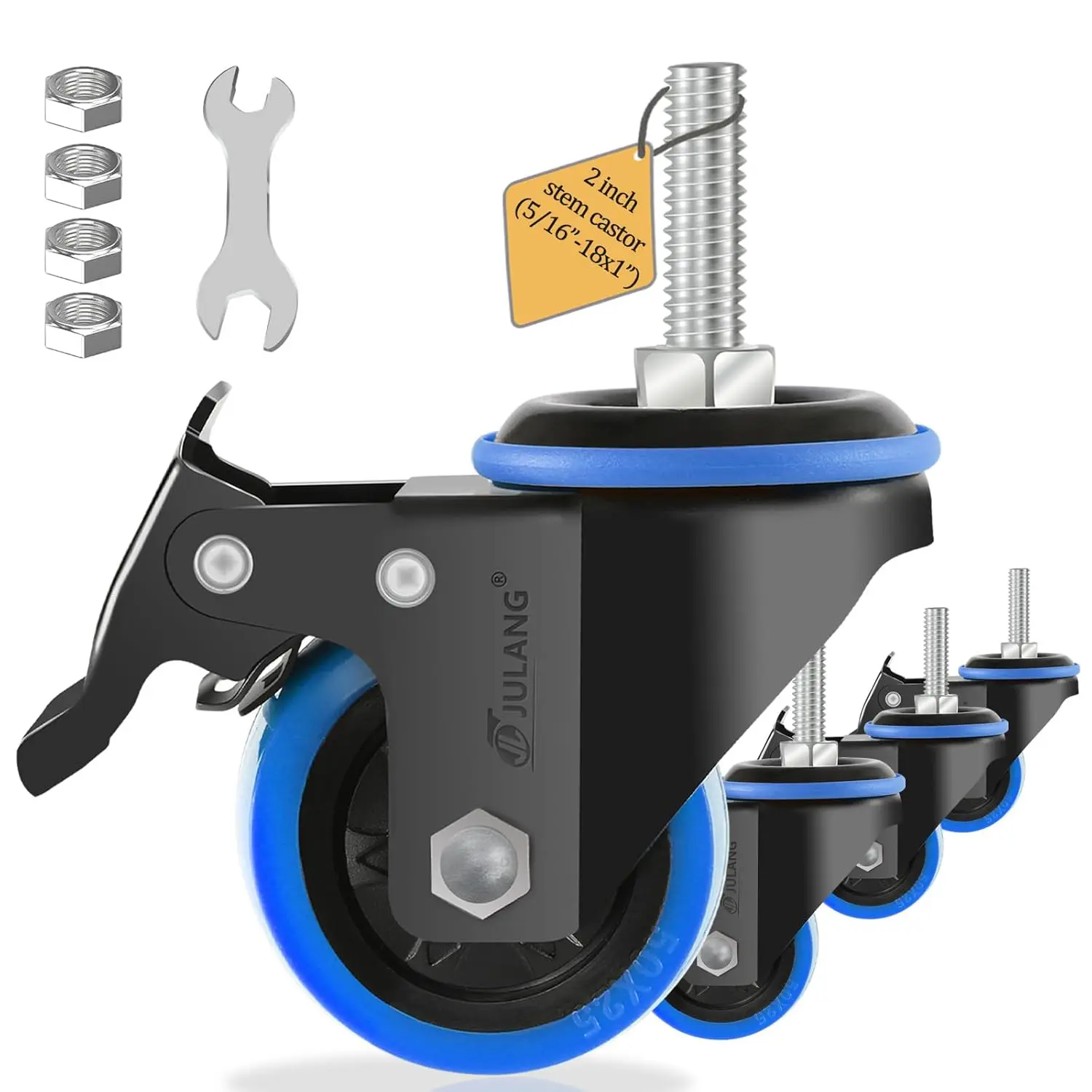 2 inch Caster Wheels with 5/16" Threaded Stem, Set of 4 Heavy Duty Locking Casters for Wire Shelving, Carts, Furniture, Blue
2 inch Caster Wheels with 5/16" Threaded Stem, Set of 4 Heavy Duty Locking Casters for Wire Shelving, Carts, Furniture, Blue