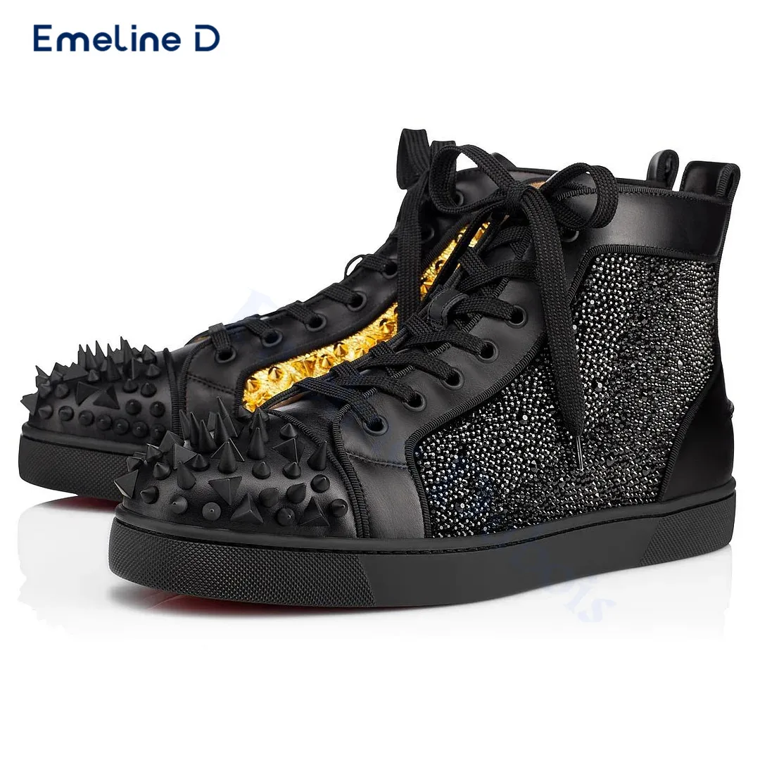 Black Studded Round Toe Casual Shoes Rhinestone Color Matching Black Lace-Up Leather Casual Shoes Slip-On Fashion Men's Shoes
Black Studded Round Toe Casual Shoes Rhinestone Color Matching Black Lace-Up Leather Casual Shoes Slip-On Fashion Men's Shoes