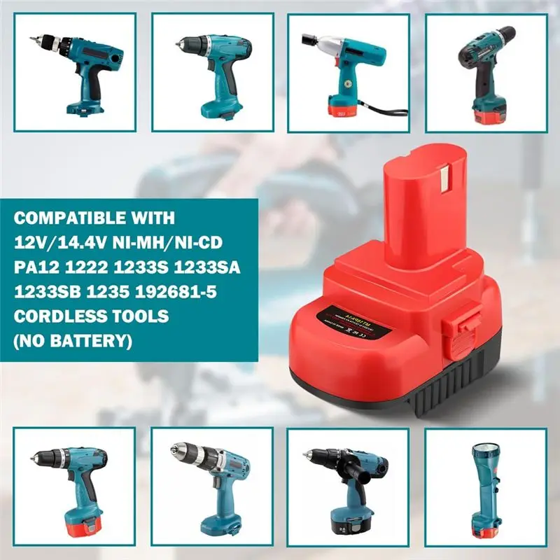ABLG MT18PA14 Battery Adapter For 18V Li- Battery Convert To 12V/14.4V Ni-Mh 1200 1220 1201 Battery Cordless Tools
ABLG MT18PA14 Battery Adapter For 18V Li- Battery Convert To 12V/14.4V Ni-Mh 1200 1220 1201 Battery Cordless Tools