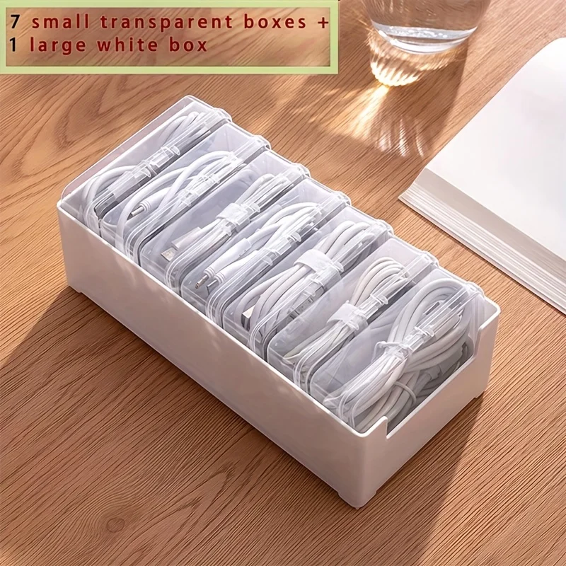8Pcs Cable Organizer Box 7 Clear Small + 1 Large White Plastic Desktop Wire Charger Storage Box for Home Office Desk
8Pcs Cable Organizer Box 7 Clear Small + 1 Large White Plastic Desktop Wire Charger Storage Box for Home Office Desk