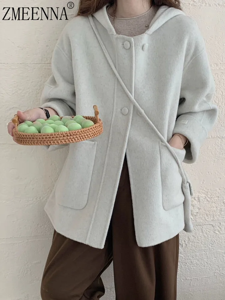 ZMEENNA Chic Hooded Coat For Women Casual Loose Fit Wool Blend Jacket With Pockets And Button Closure Fall Outerwear ZM3959
ZMEENNA Chic Hooded Coat For Women Casual Loose Fit Wool Blend Jacket With Pockets And Button Closure Fall Outerwear ZM3959