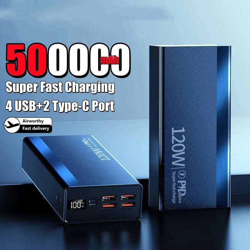 500000mAh High Capacity Power Bank with 4USB+2Type-C Port PD 20W Super Fast Charging Powerbank For iPhone Samsung Huawei
500000mAh High Capacity Power Bank with 4USB+2Type-C Port PD 20W Super Fast Charging Powerbank For iPhone Samsung Huawei