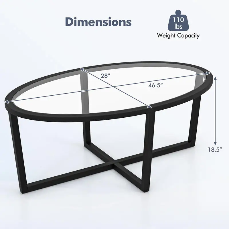 Glass Coffee Table Oval Living Room Table with Cross Base and Acacia Wood Legs-Black
Glass Coffee Table Oval Living Room Table with Cross Base and Acacia Wood Legs-Black