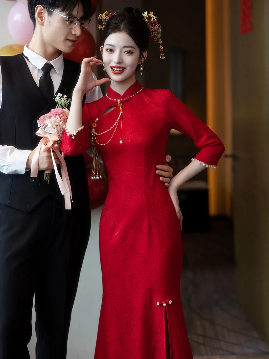 Red Wedding Dr Engagement Ceremony Fi Tail Ele Long Qipao Chinese Sle New Bride Women's Traditional Costume
Red Wedding Dr Engagement Ceremony Fi Tail Ele Long Qipao Chinese Sle New Bride Women's Traditional Costume