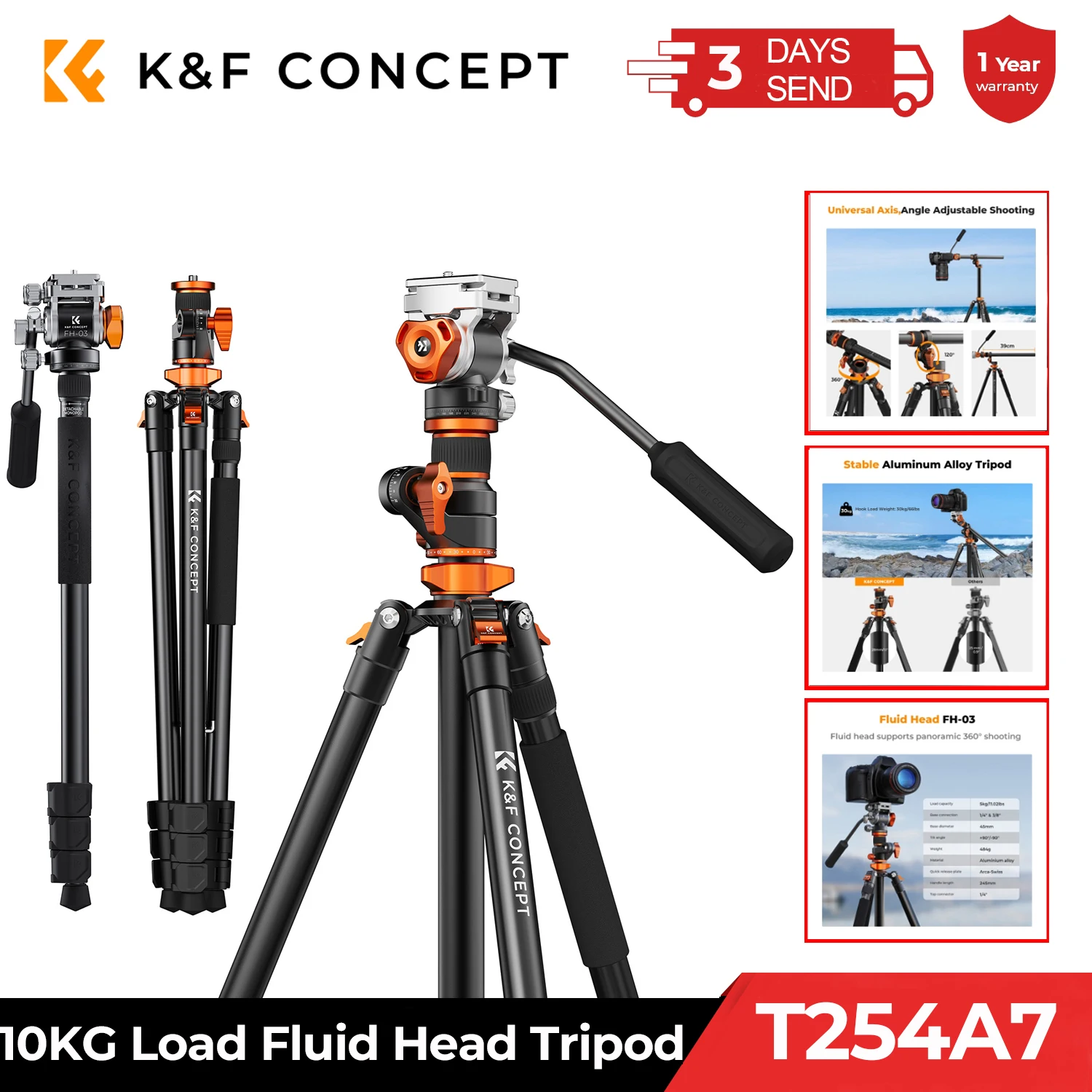 K&F Concept 90 дюймов/230 см штатив для верхней камеры с жидкостной головкой сверхмощные 10 кг нагрузки горизонтальные видеоштативы для съемки T254A7 + FH-03
K&F Concept 90 дюймов/230 см штатив для верхней камеры с жидкостной головкой сверхмощные 10 кг нагрузки горизонтальные видеоштативы для съемки T254A7 + FH-03